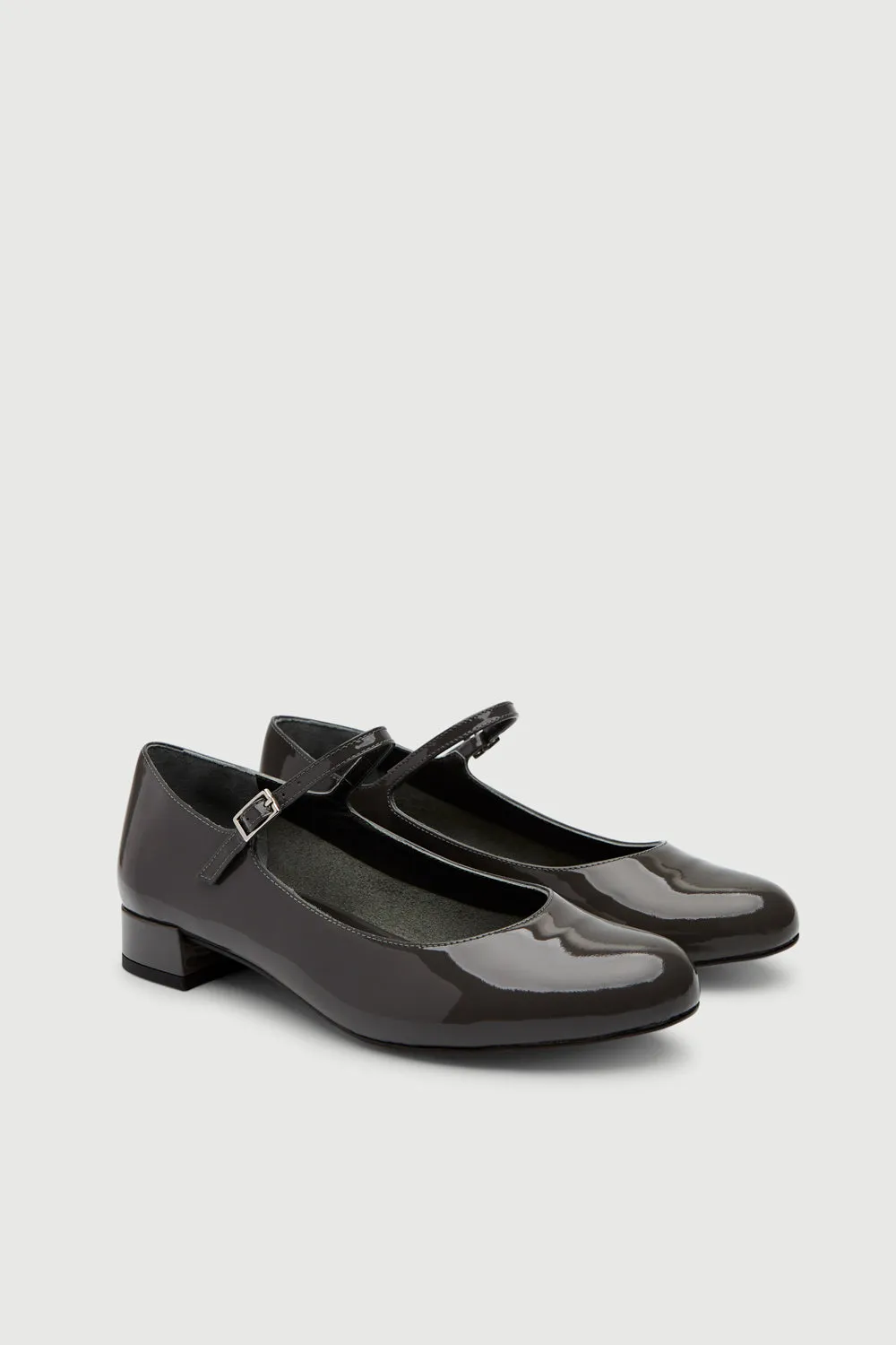 Emilia Mary Janes in Grey Patent Leather