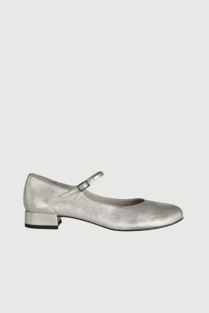 Emilia Mary Janes in Silver Leather