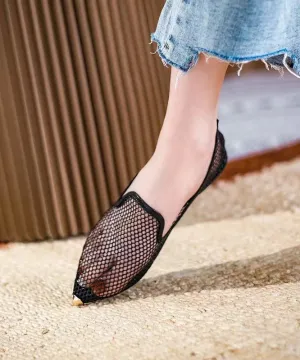 Fashion Comfortable Flat Feet Shoes Black Pointed Toe Hollow Out XC1051