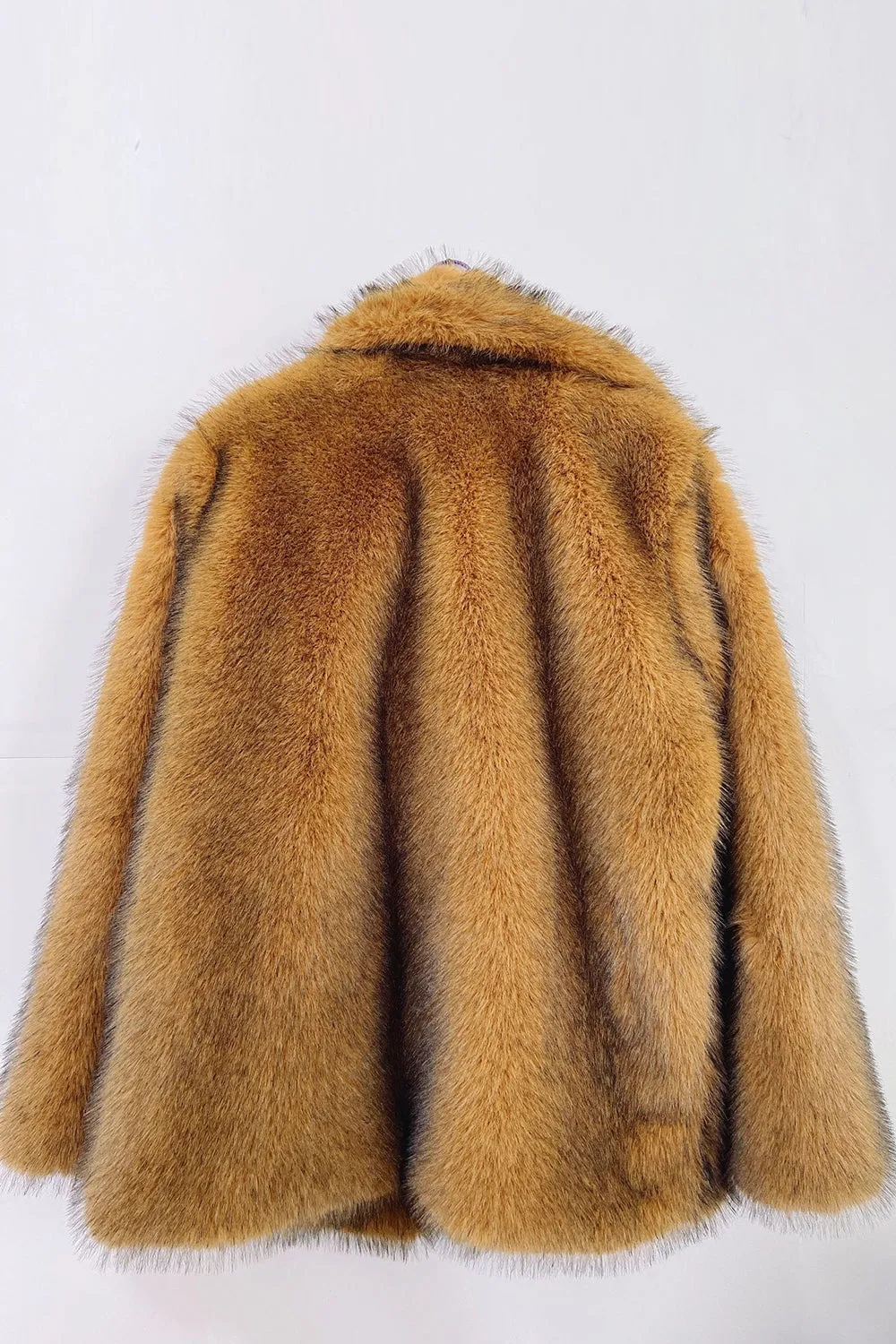 Fluffy Brown Notched Lapel Faux Fur Coat