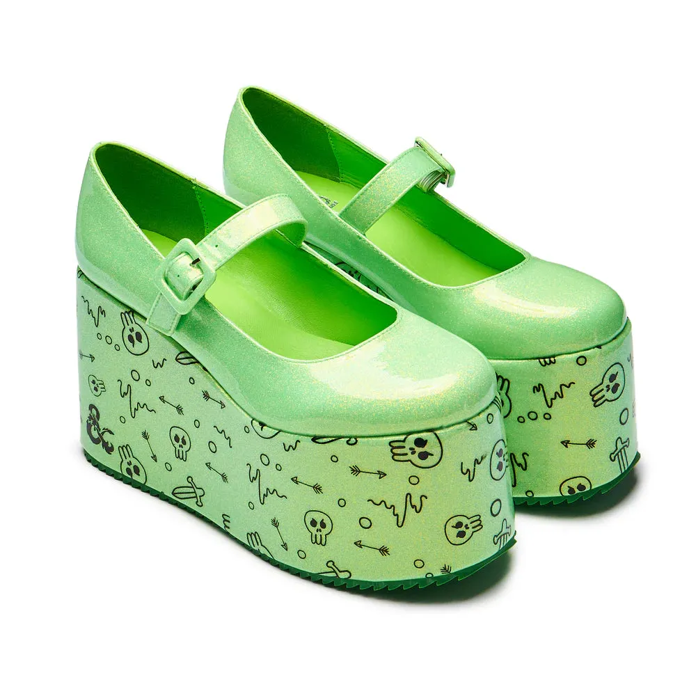 Glabagool Gelatinous Cube Wedge Mary Janes - Green