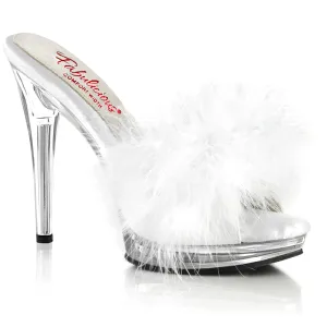 GLORY-501F-8 White Faux Leather-Fur/Clear