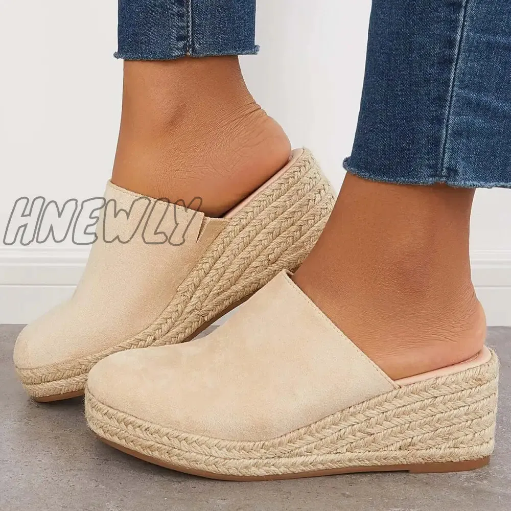 Hnewly Espadrilles Mule Wedges Platform Slip on Backless Sandals