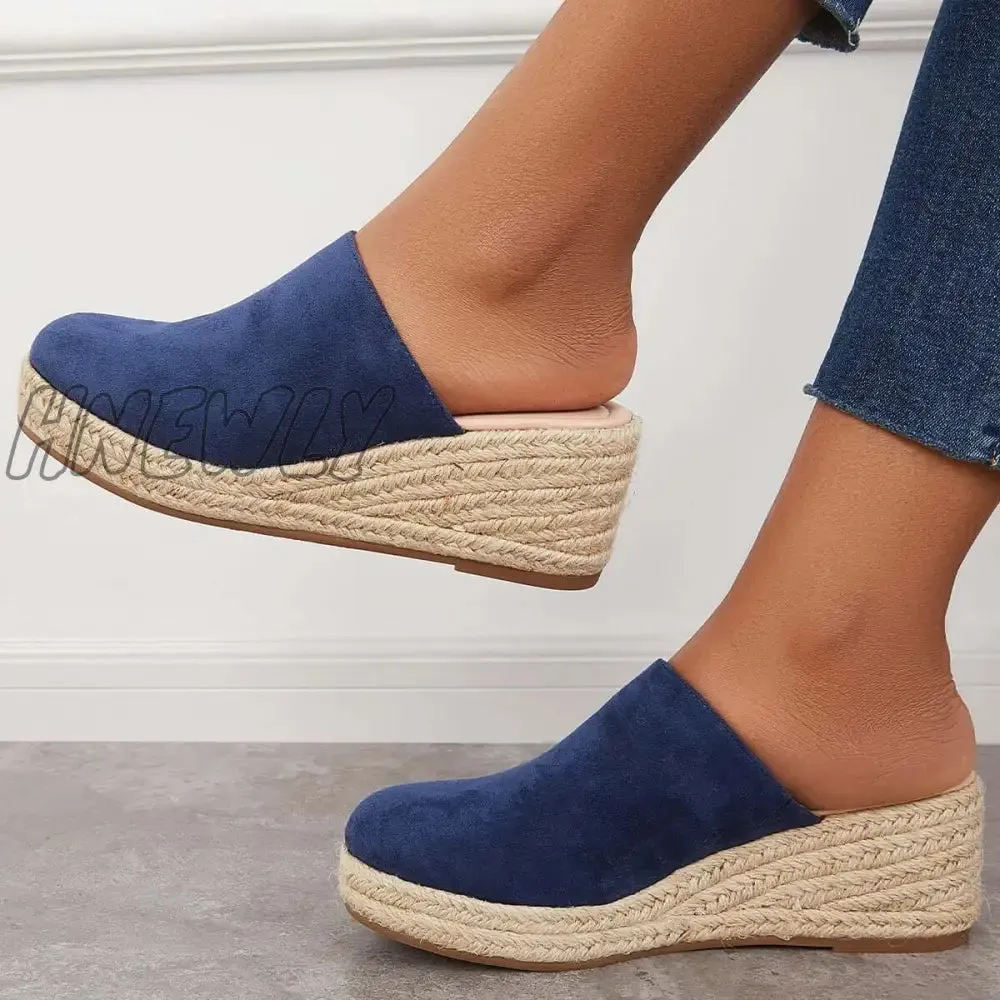 Hnewly Espadrilles Mule Wedges Platform Slip on Backless Sandals