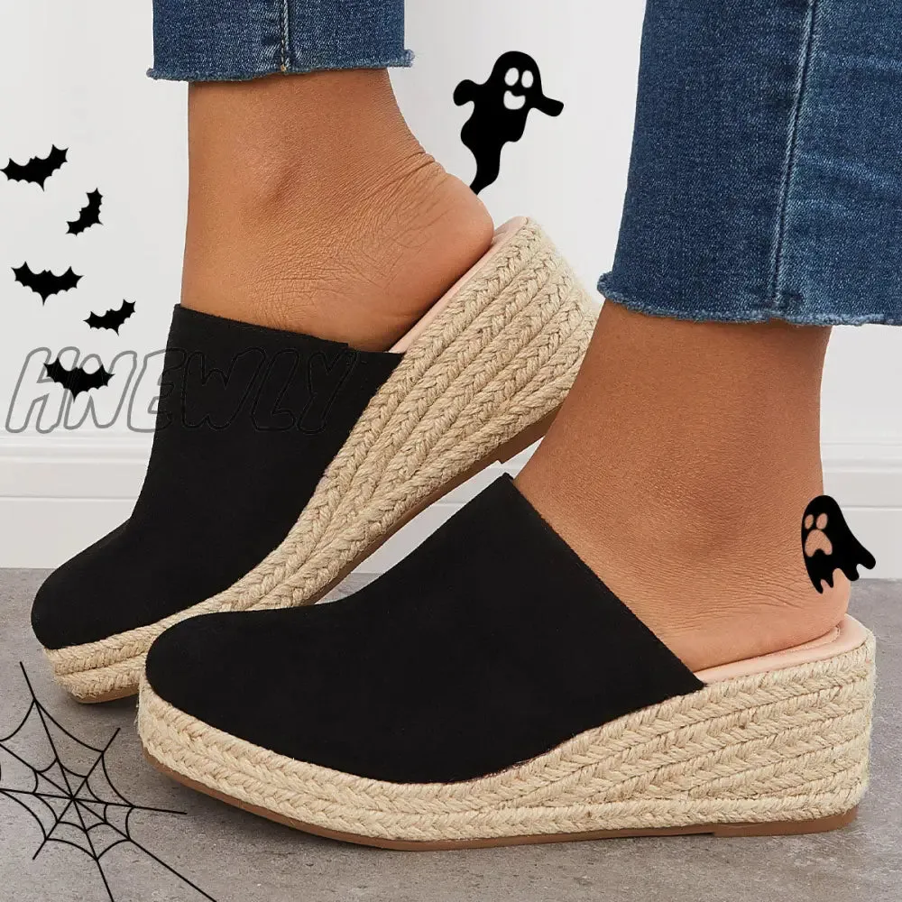 Hnewly Espadrilles Mule Wedges Platform Slip on Backless Sandals