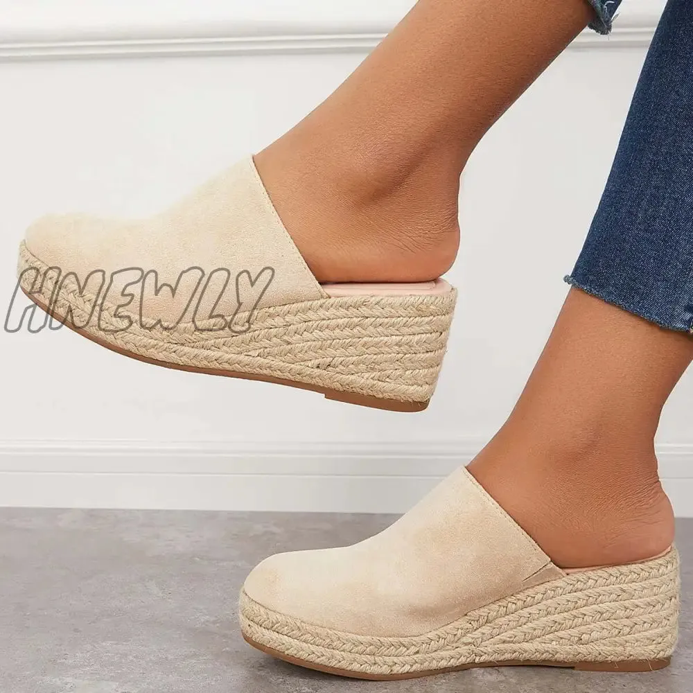 Hnewly Espadrilles Mule Wedges Platform Slip on Backless Sandals