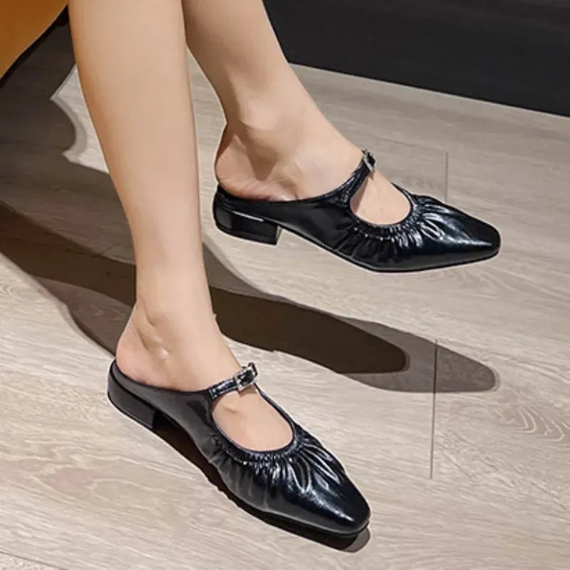 Hnzxzm 2024 Women's Mule Flats Fashion Pearl Designer Casual Elastic Pleated Comfortable Slip-on Slingbacks Ladies Mary Jane Shoes