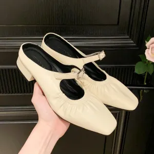 Hnzxzm 2024 Women's Mule Flats Fashion Pearl Designer Casual Elastic Pleated Comfortable Slip-on Slingbacks Ladies Mary Jane Shoes