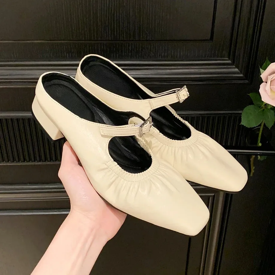 Hnzxzm 2024 Women's Mule Flats Fashion Pearl Designer Casual Elastic Pleated Comfortable Slip-on Slingbacks Ladies Mary Jane Shoes