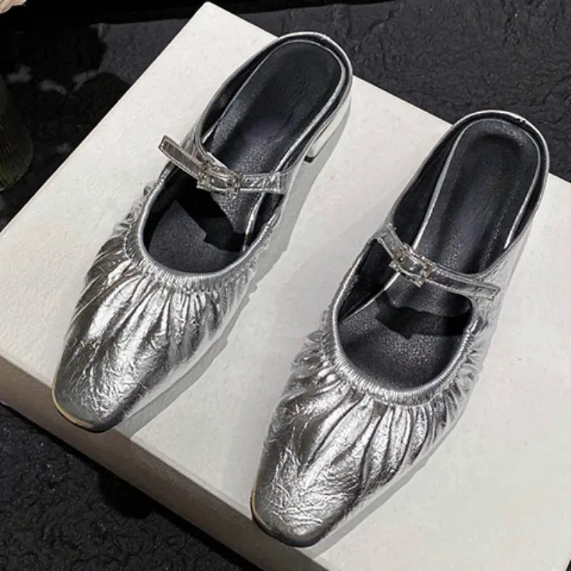 Hnzxzm 2024 Women's Mule Flats Fashion Pearl Designer Casual Elastic Pleated Comfortable Slip-on Slingbacks Ladies Mary Jane Shoes