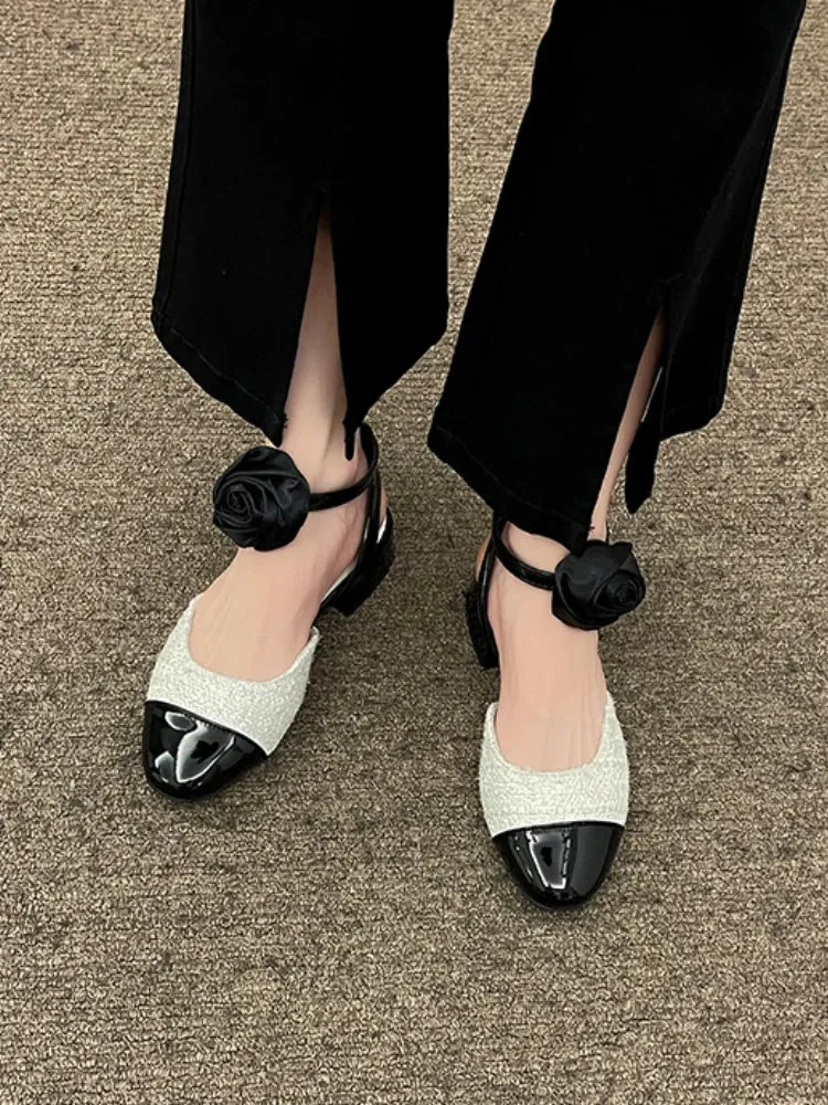 Hnzxzm French Elegant Buckle Shoes Mary Janes Summer Woman Low Heel Non Slip Sandals Korean Fashion Vintage Soft Heels Office Lady