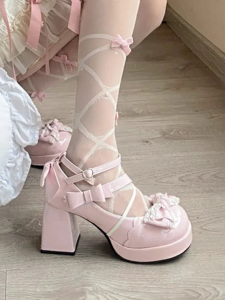 Hnzxzm High Heel 8cm Waterproof Platform 2cm Kawaii Lolita Shoes Cute Sweet Girl Japanese Style Single Women Harajuku Anime Shoes