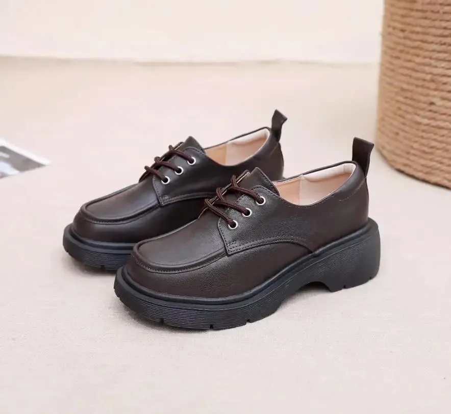 Hnzxzm New British College Style Lace-up Vintage Round Toe Pu Leather Jk Uniform Lolita Shoes Wedge Mid Heel Kawaii Sweet Girls Shoe