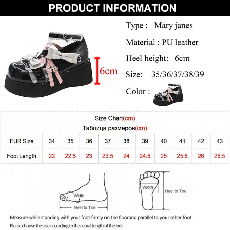 Hnzxzm Sweet Lovely Bow Lolita Shoes for Women Mix Color Ankle Strap Wedge Mary Janes Woman New Round Toe Pu Leather Cute Flats