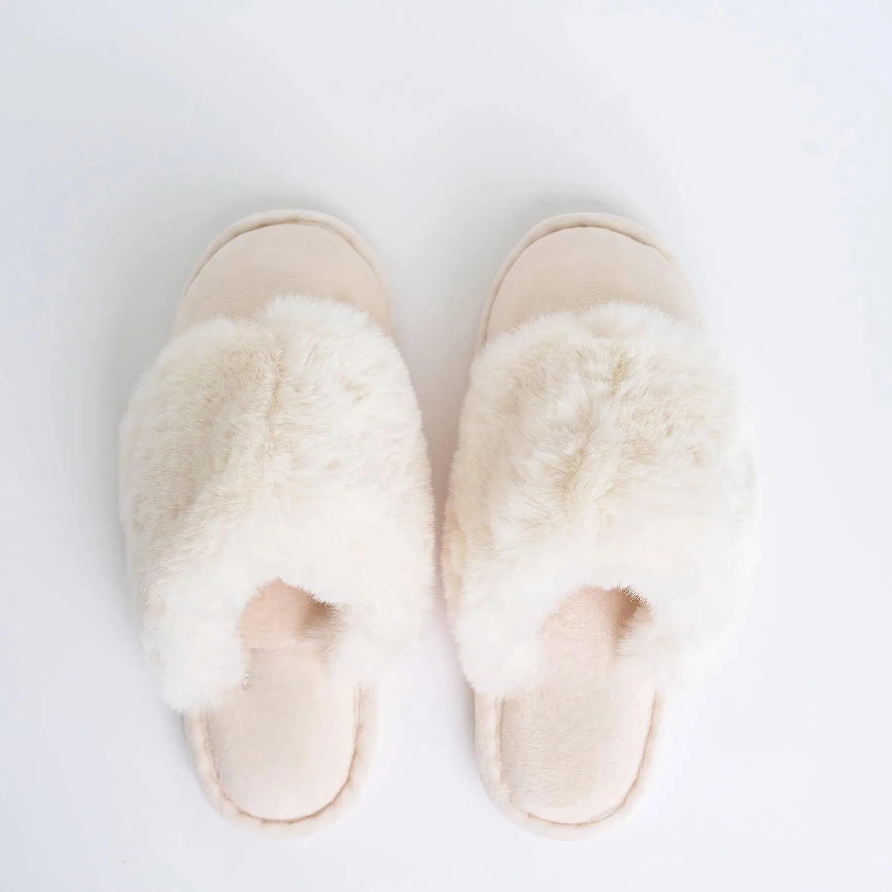 IVORY FURRY MULE SLIPPERS