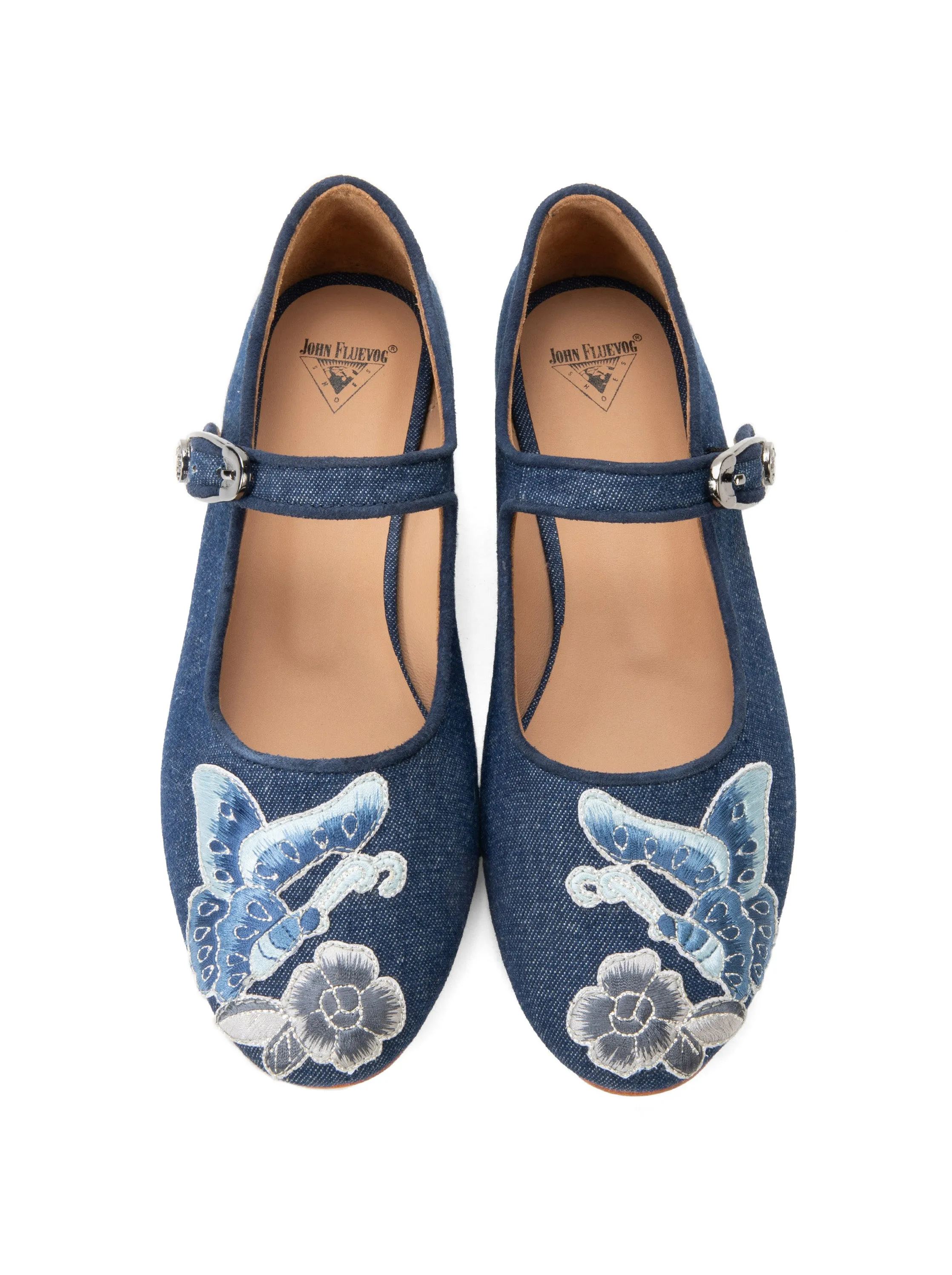 John Fluevog x Anna Sui Butterfly Mary Janes-Denim Blue