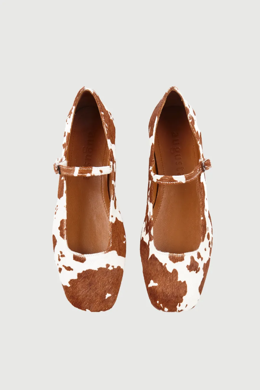 Julieta Mary Janes in Cow Print Calf Hair