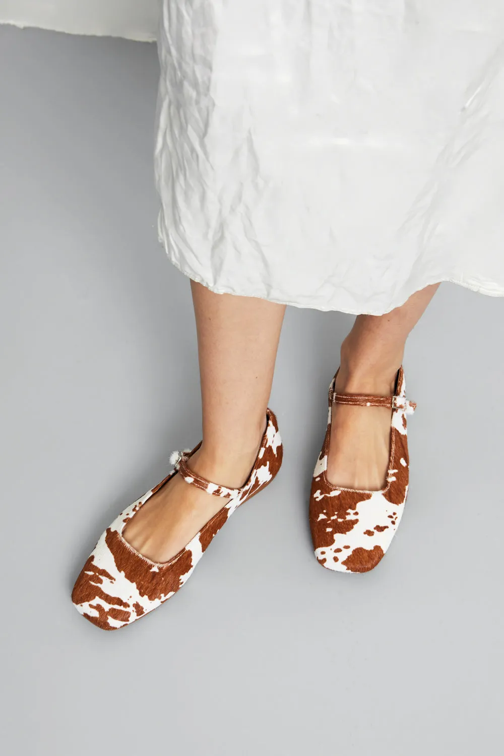 Julieta Mary Janes in Cow Print Calf Hair