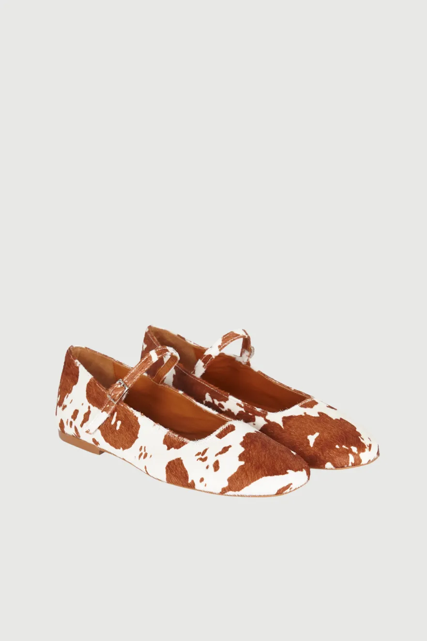 Julieta Mary Janes in Cow Print Calf Hair