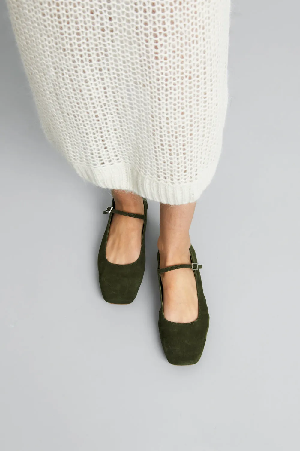 Julieta Mary Janes in Khaki Suede