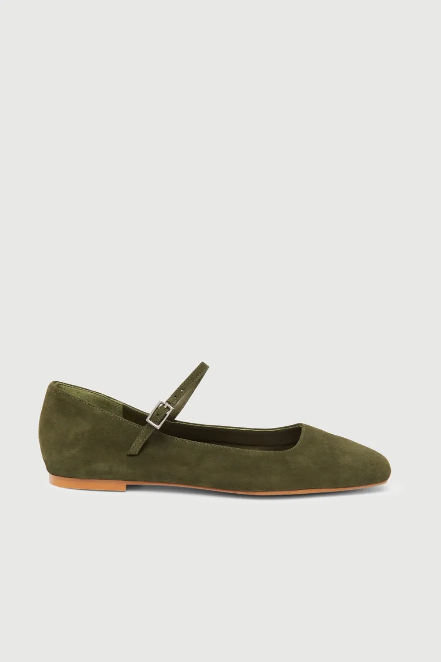 Julieta Mary Janes in Khaki Suede