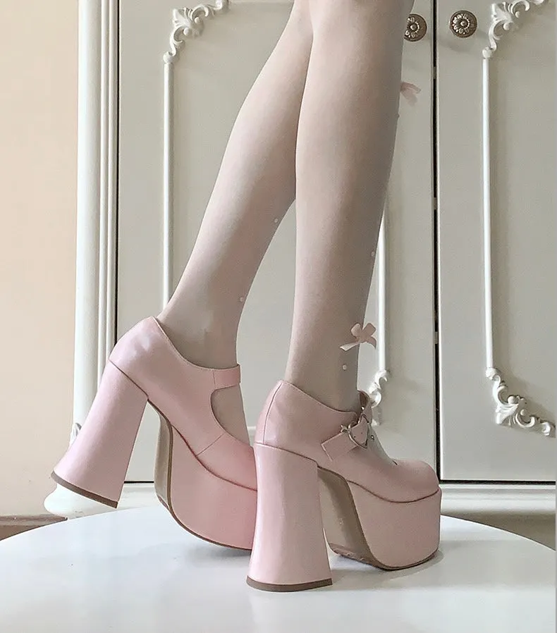 Kawaii Aesthetic Heart Buckle Sweet Lolita Shoes Heels