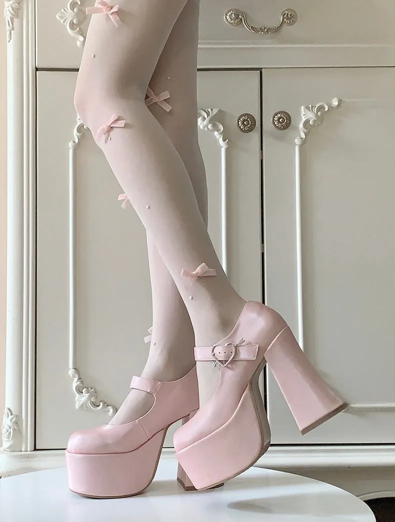 Kawaii Aesthetic Heart Buckle Sweet Lolita Shoes Heels