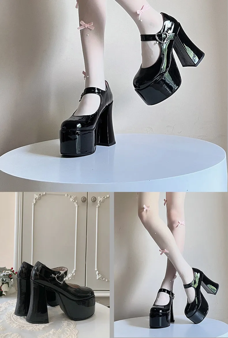 Kawaii Aesthetic Heart Buckle Sweet Lolita Shoes Heels