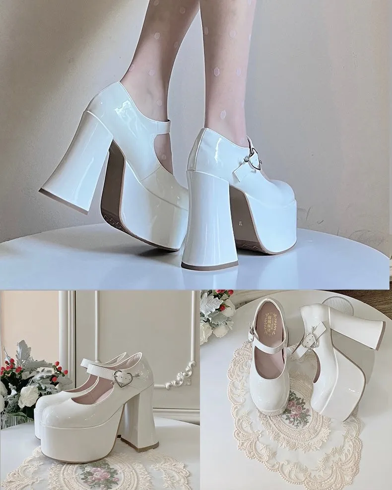 Kawaii Aesthetic Heart Buckle Sweet Lolita Shoes Heels