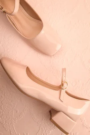 Kerati Beige | Square Toe Mary Jane Heels