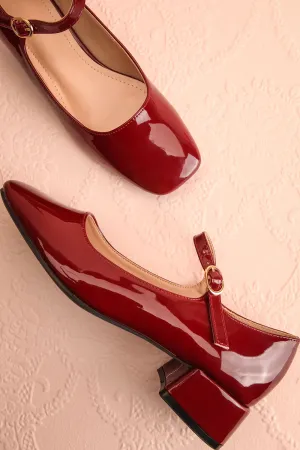 Kerati Burgundy | Square Toe Mary Jane Heels