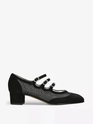 Knight diamante-embellished leather and mesh Mary Janes