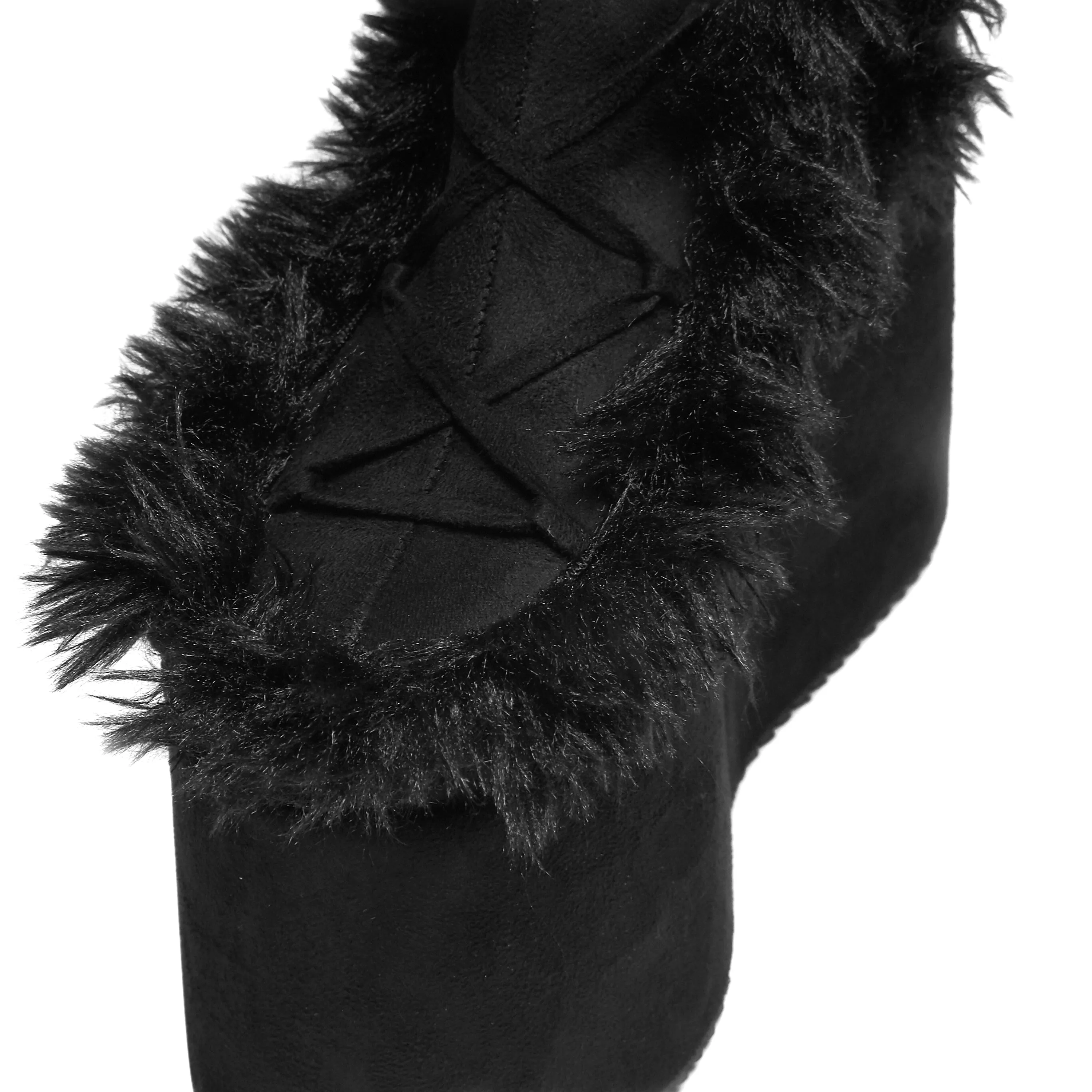 La Push Crescent Platform Faux Fur Long Boots - Black