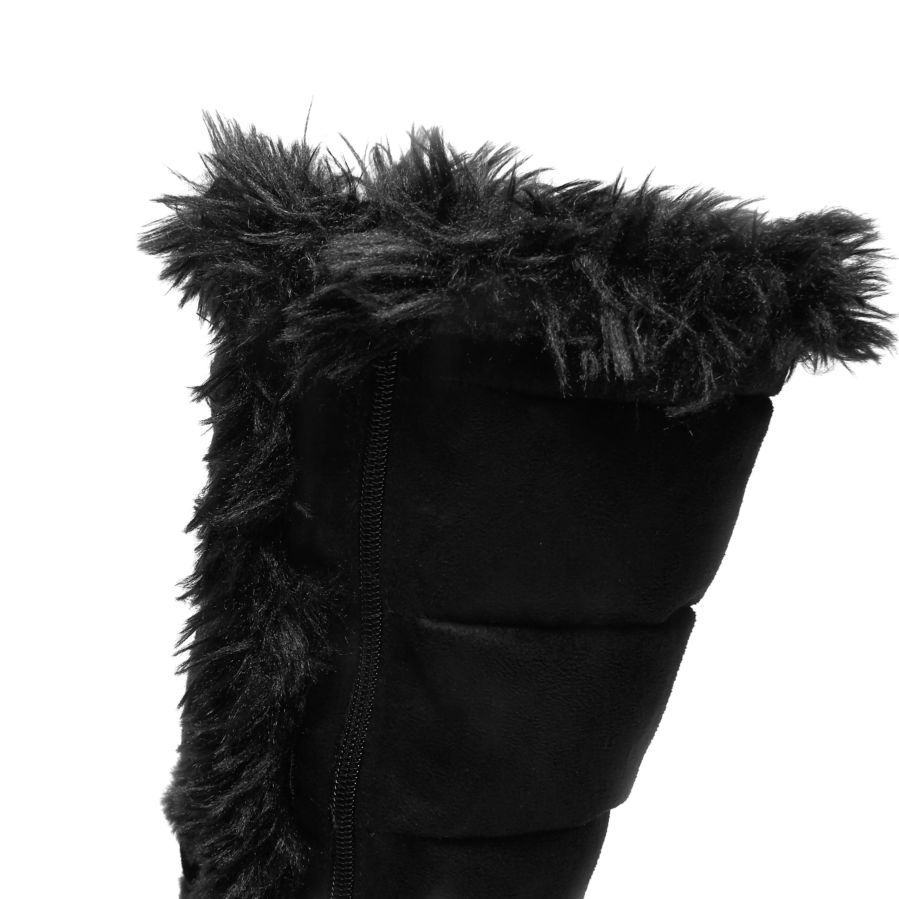 La Push Crescent Platform Faux Fur Long Boots - Black