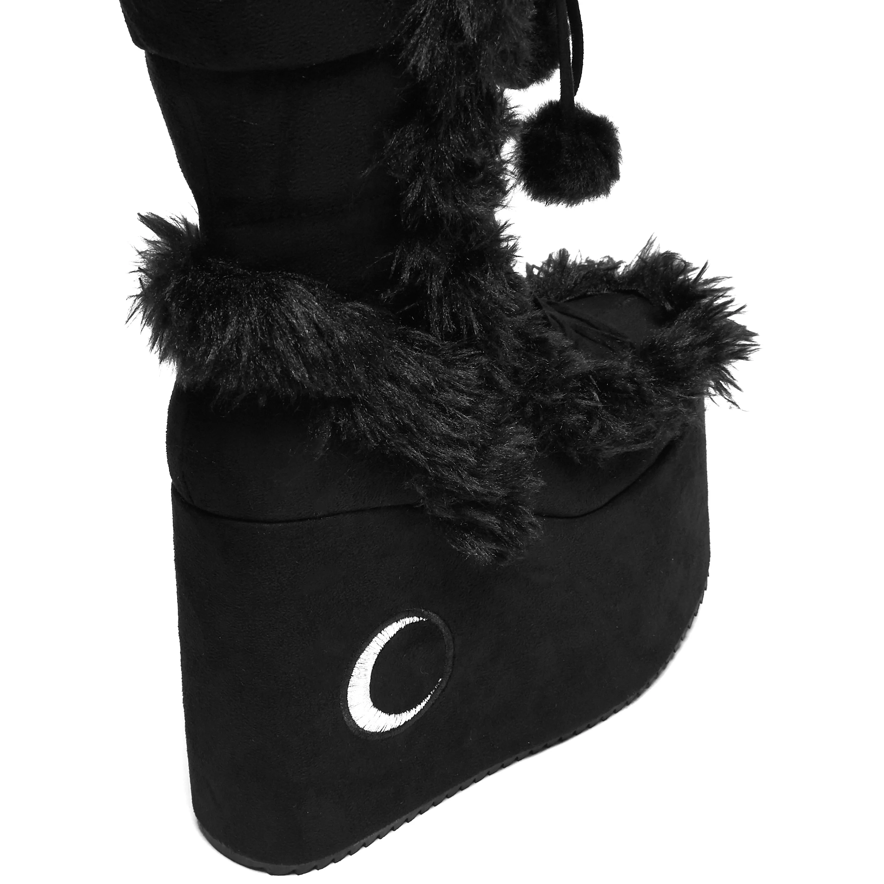 La Push Crescent Platform Faux Fur Long Boots - Black