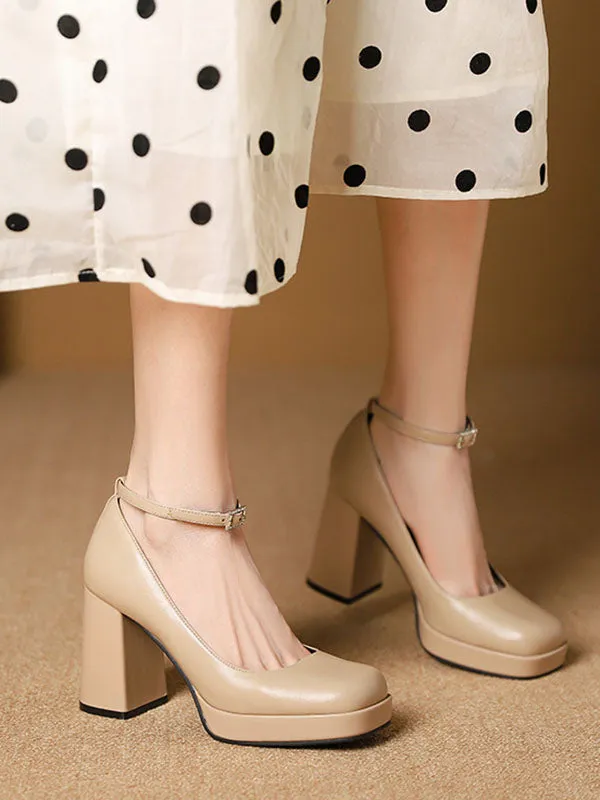 Lace-Up Shallow Cut Square-Toe Pumps Mary Janes