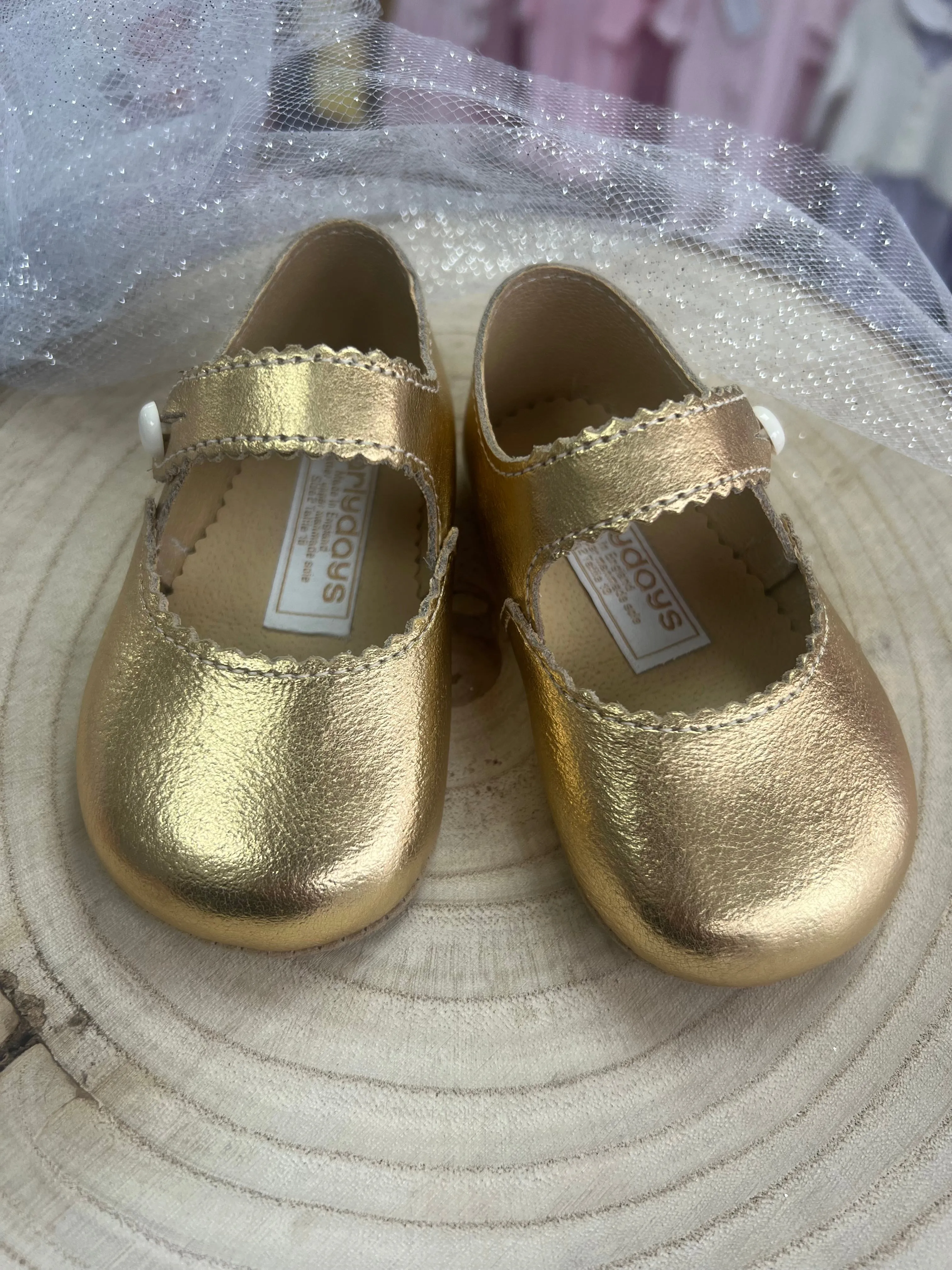 Leather Gold Mary Janes