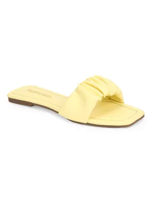 Lemon Yellow PU Wrinkled Strap Slip Ons