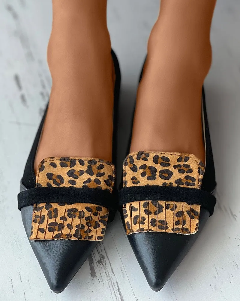 Leopard Pointed-toe Low Cut Flat Sandals