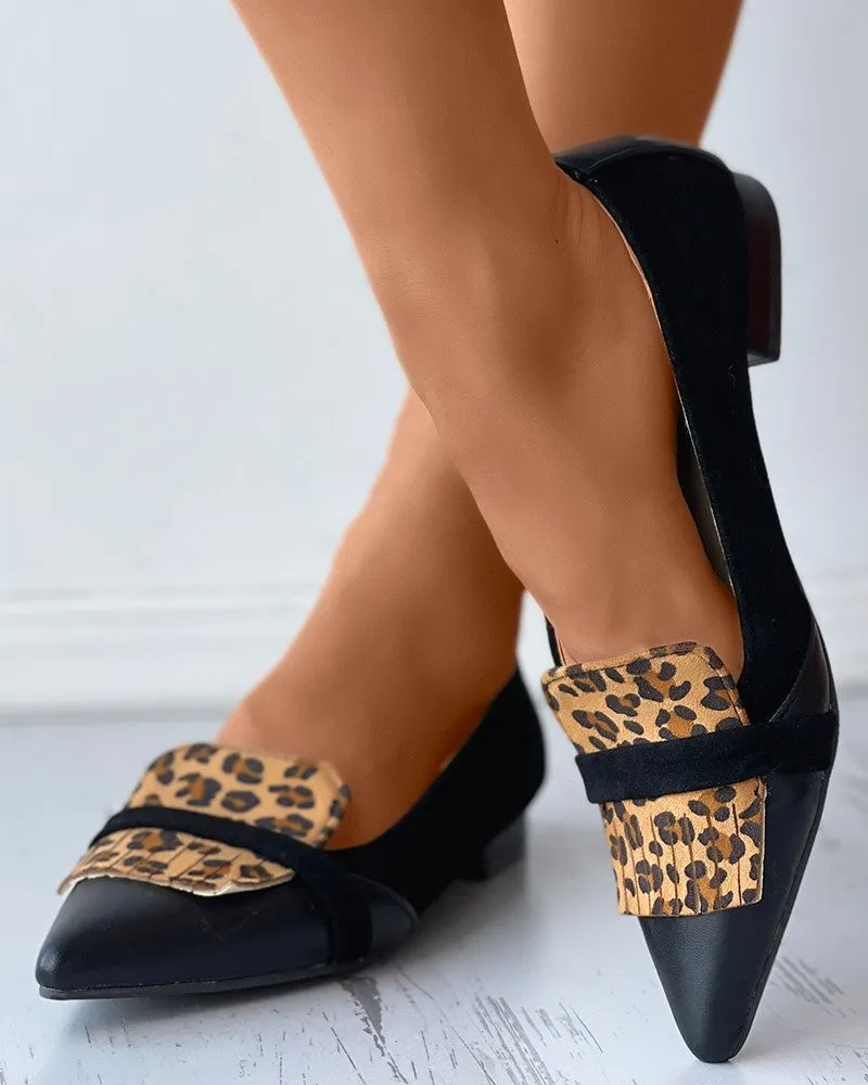 Leopard Pointed-toe Low Cut Flat Sandals