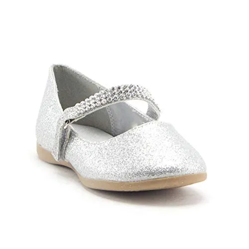 Little Toddler Girls' Glitter & Diamond Round Toe Shimmer Mary Jane Dress Flats Party Shoes