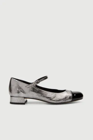 Lola Mary Janes in Charcoal-coloured Metallic Leather