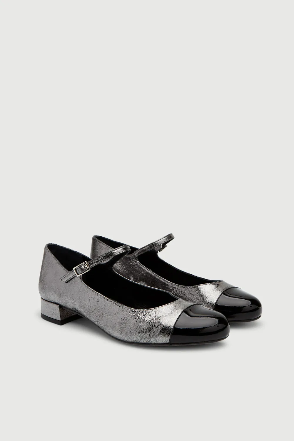 Lola Mary Janes in Charcoal-coloured Metallic Leather