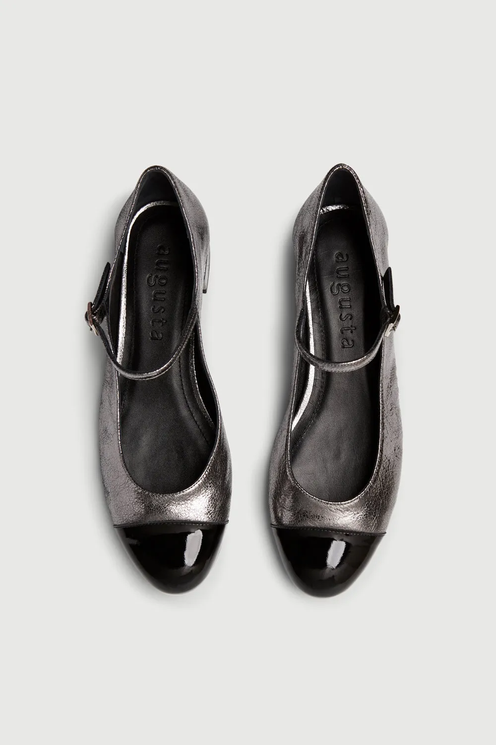 Lola Mary Janes in Charcoal-coloured Metallic Leather