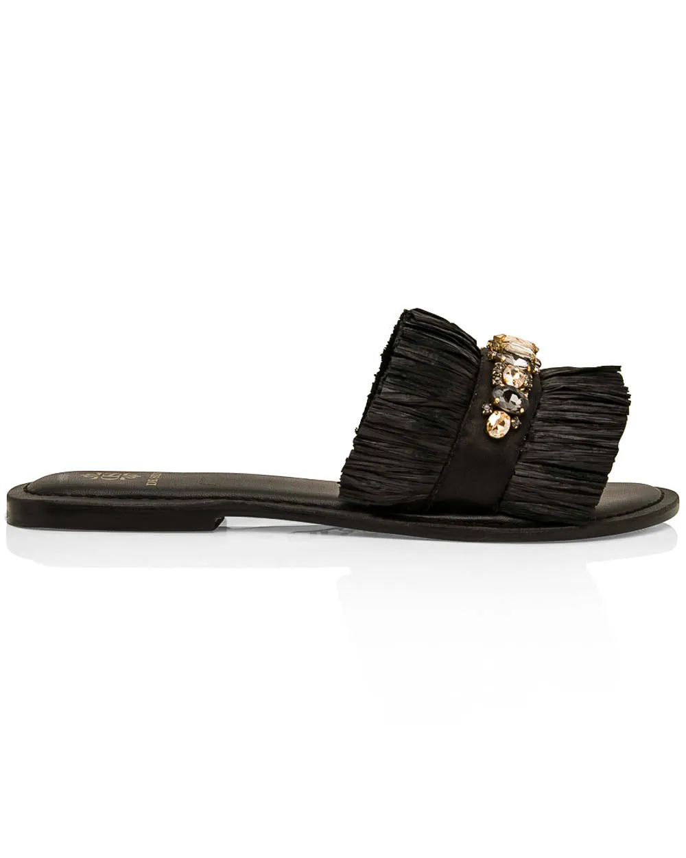 Mamia Black Raffia Encrusted Mule