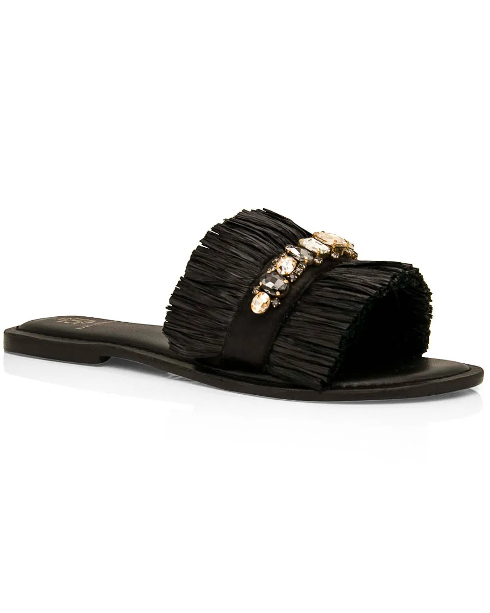 Mamia Black Raffia Encrusted Mule