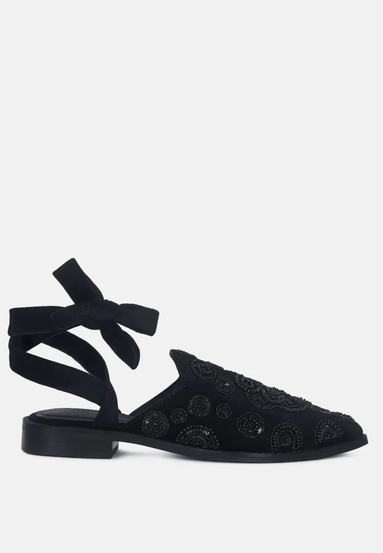 Mande Embroidered Velvet Mules in Black