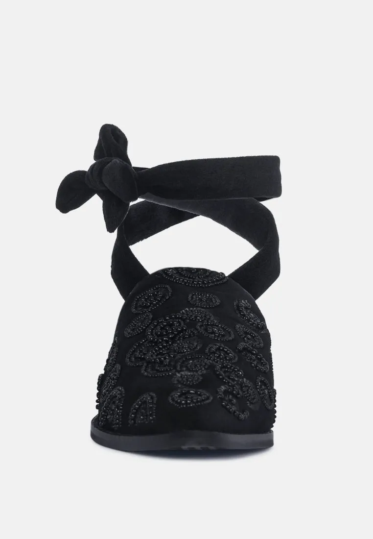 Mande Embroidered Velvet Mules in Black