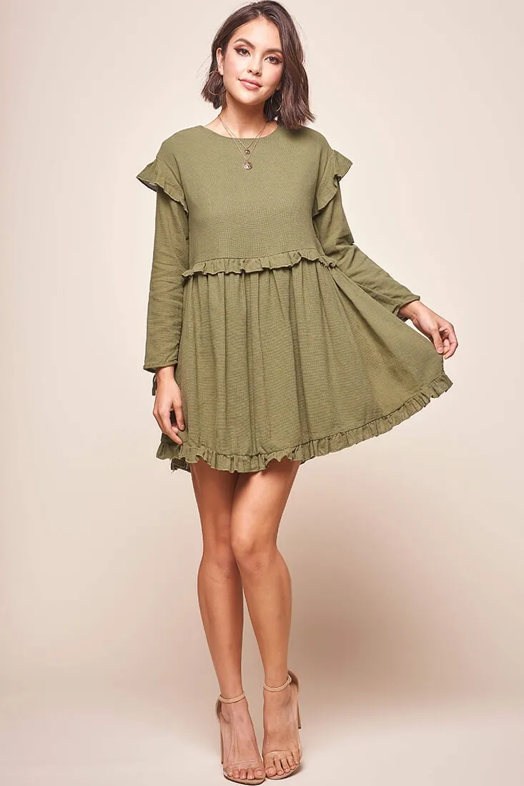 Marion Long Sleeve Shift Dress Khaki