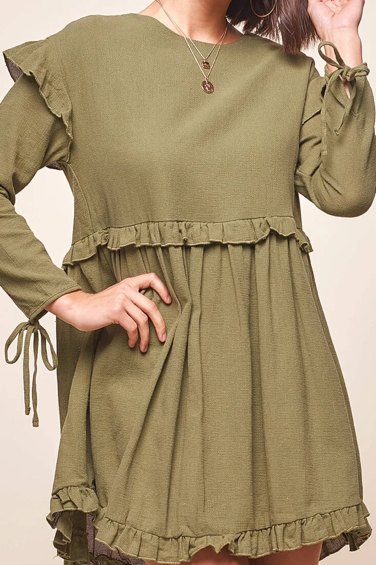 Marion Long Sleeve Shift Dress Khaki